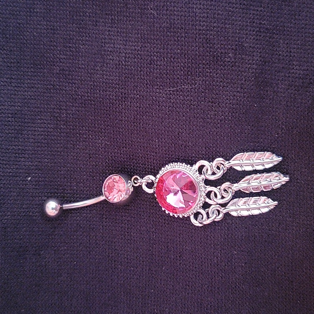 🆕Feather tassel Pendant belly button ring Inlaid Shiny Zircon 18K Plated Copper
